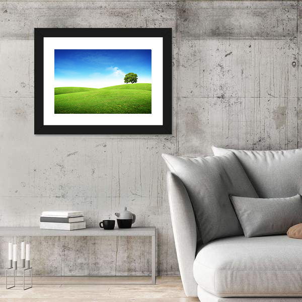 Lone Tree on Rolling Green Hills Canvas Wall Art