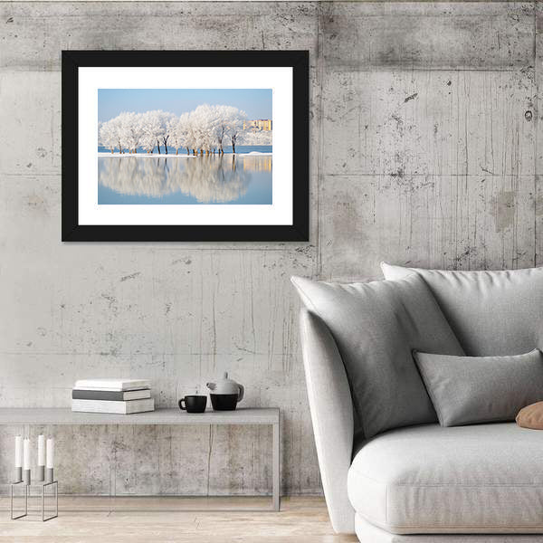 Winter Landscape by the River Canvas Wall Art