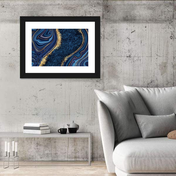 Blue Agate with Gold Veins Canvas Wall Art