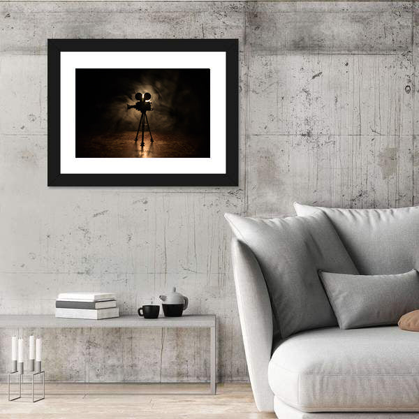 Vintage Film Camera on Tripod Canvas Wall Art
