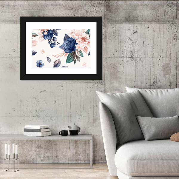 Wildflowers and Navy Roses Canvas Wall Art