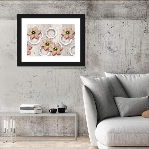 3d Pink Floral with Pearl-centered Blooms Canvas Wall Art