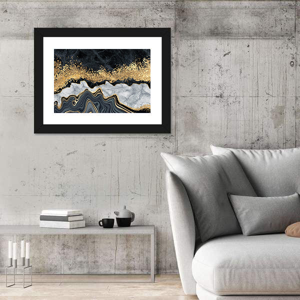 Gold-accented Black and White Marble Abstract Canvas Wall Art