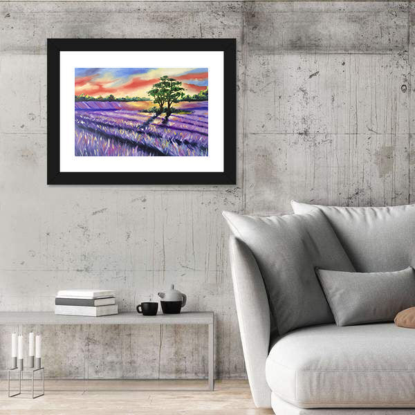 Lavender Field at Golden Sunset Canvas Wall Art