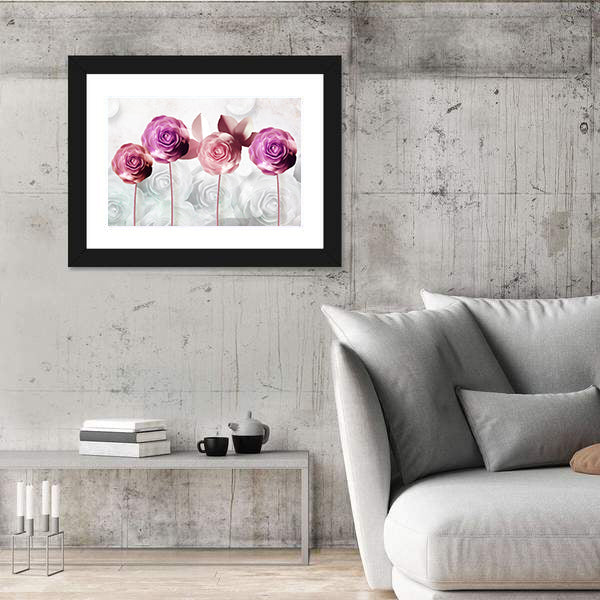 Pink and Purple Stylized Rose Illustration Canvas Wall Art