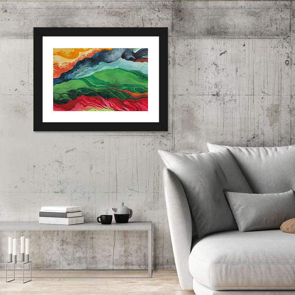 Vintage African Fabric Abstract Landscape Canvas Wall Art