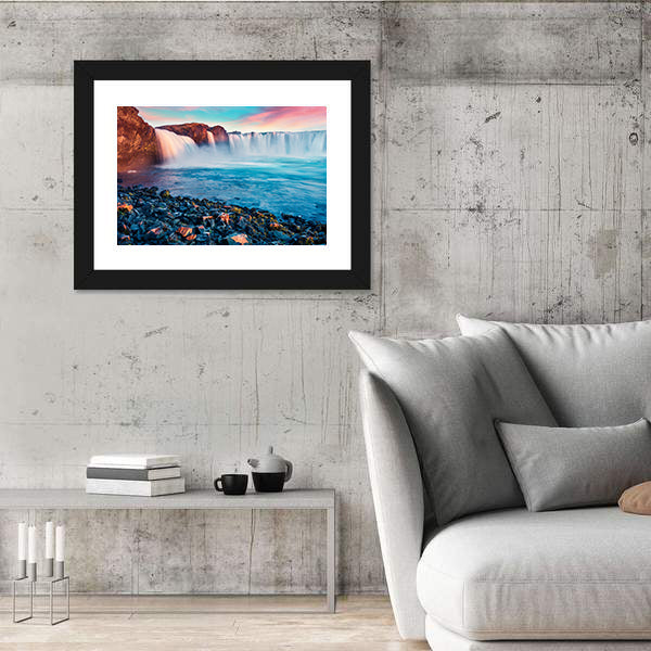 Skjalfandafljot River And Godafoss Waterfall In Iceland Canvas Wall Art