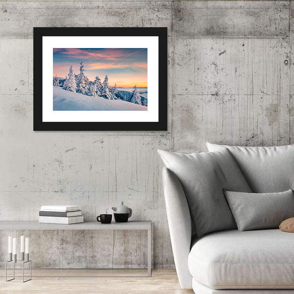 Winter Sunset In Carpathians Ukraine Canvas Wall Art