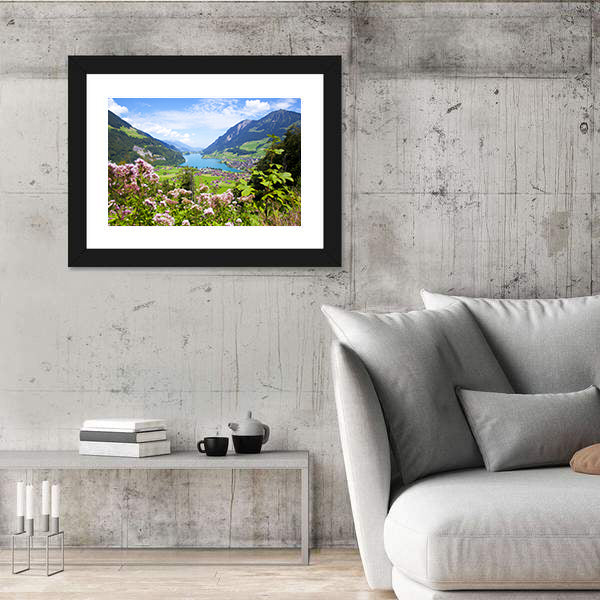 Summer Landscape In Lungern Village Canvas Wall Art