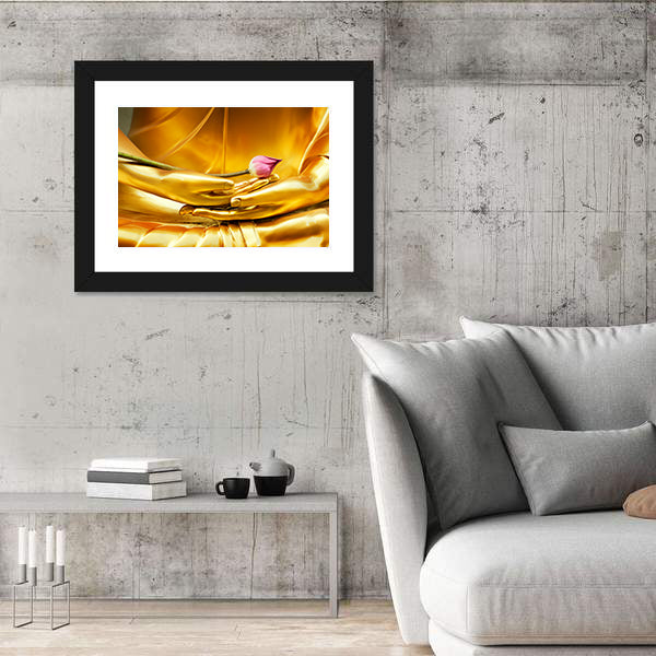 Lotus In Hand Of Buddha Canvas Wall Art