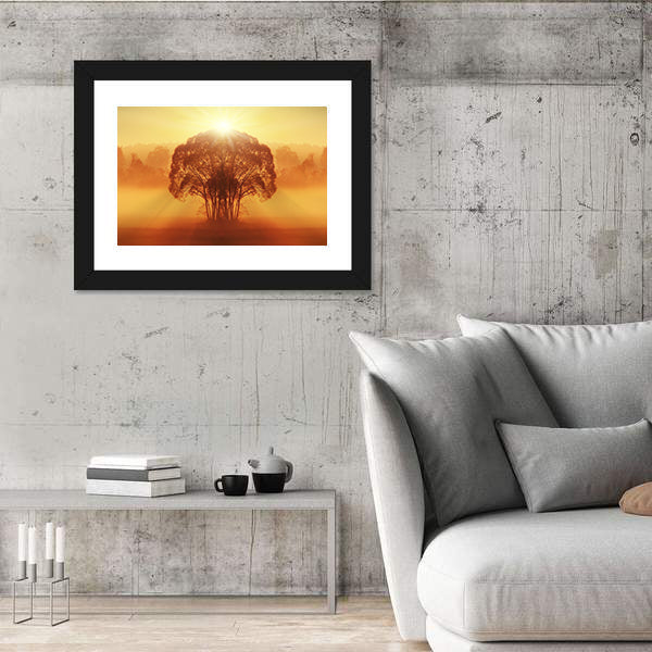 Lone Tree in Golden Morning Mist Canvas Wall Art