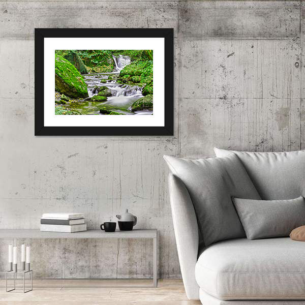 Tranquil Forest Stream And Waterfall Canvas Wall Art