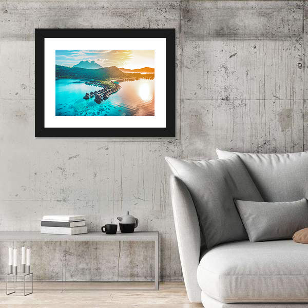 Bora Bora Overwater Bungalows at Sunset Canvas Wall Art
