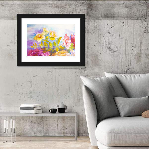 Peonies and Roses Bouquet Canvas Wall Art