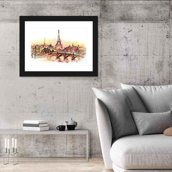 Paris Sunset Skyline with Eiffel Tower Canvas Wall Art