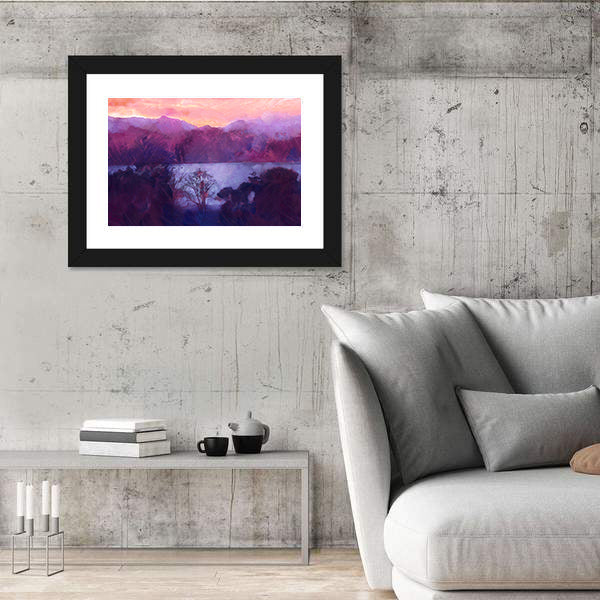 Purple Dusk Over Mountain Lake Canvas Wall Art