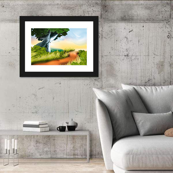 Winding Dirt Track Illustration Canvas Wall Art
