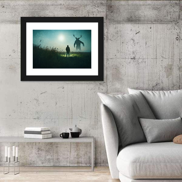 Alone Man Against Mysterious Monster Canvas Wall Art