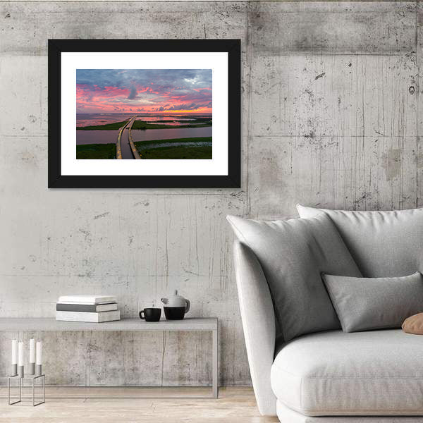 Sunset Over Coastal Bridge Canvas Wall Art