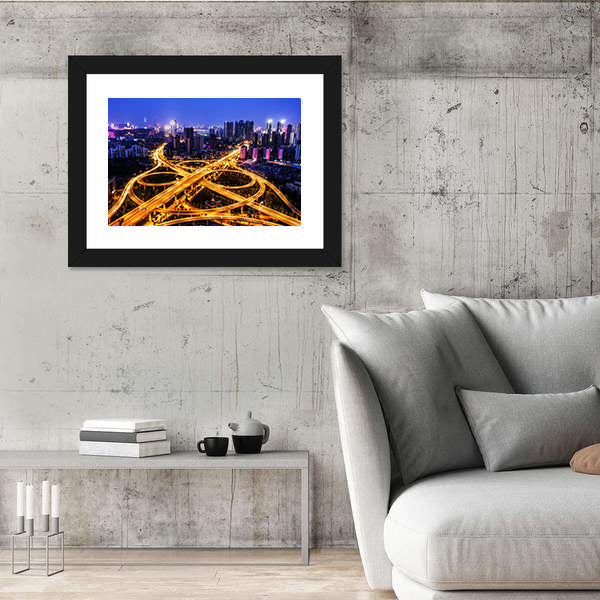 Night Traffic Interchange in Hanyang, Wuhan Canvas Wall Art