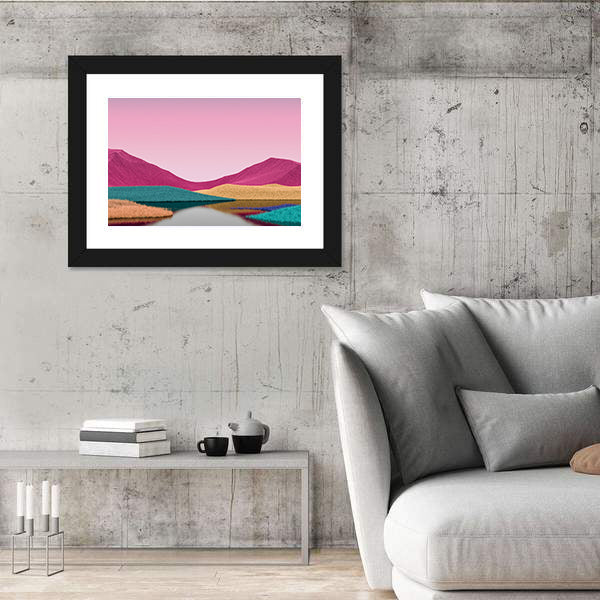 Surreal Pink Mountains with Reflective Lake Canvas Wall Art
