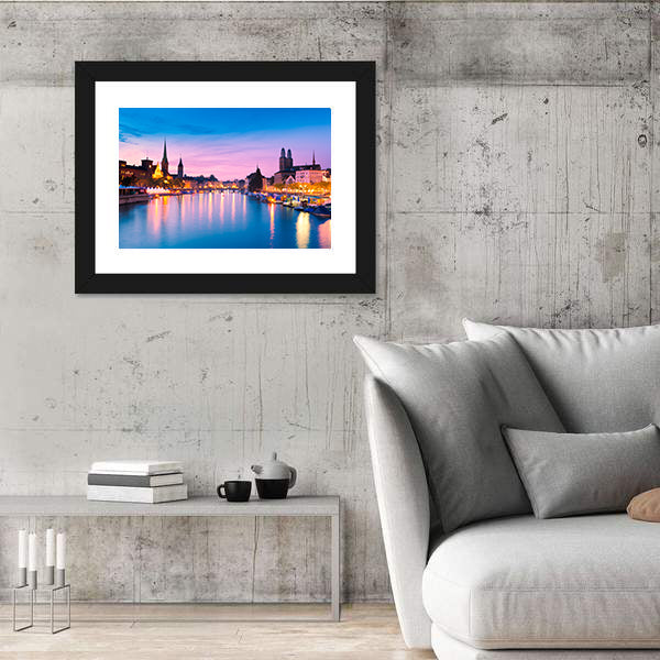 Zurich Skyline At Blue Hour In Switzerland Canvas Wall Art
