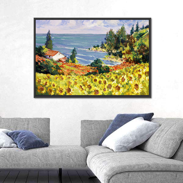 Sunflower Cottage by the Sea Canvas Wall Art