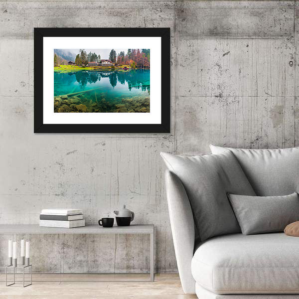 Hotel Forellenzucht in Blausee Town Switzerland Canvas Wall Art