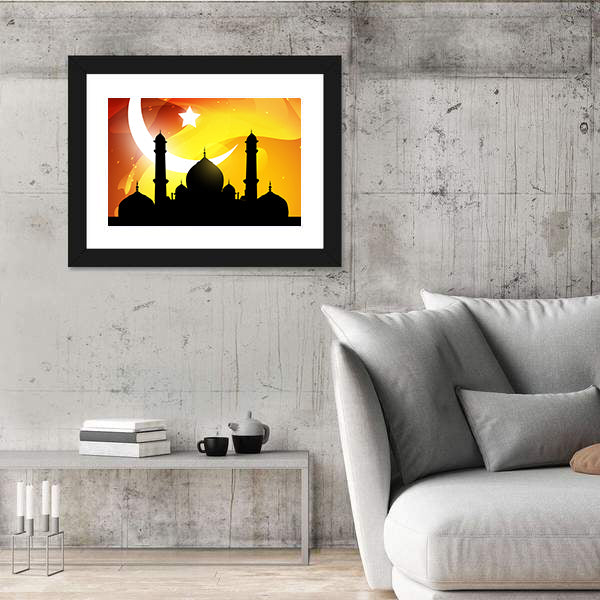 Glowing Ramadan Mosque Silhouette Canvas Wall Art