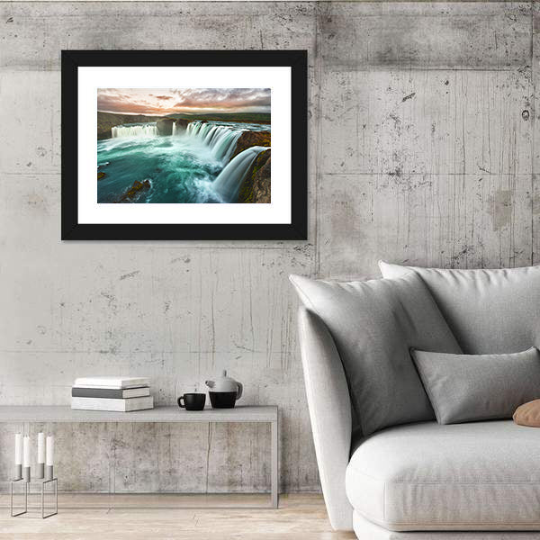 Godafoss Waterfall at Sunset Canvas Wall Art