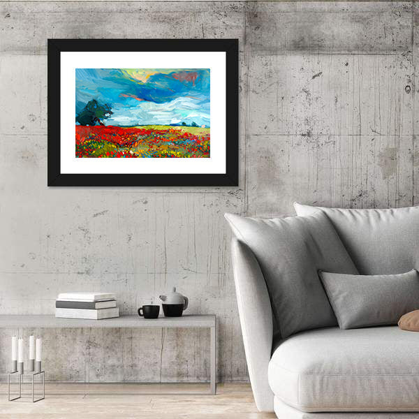 Red Poppy Field Abstract Landscape Canvas Wall Art