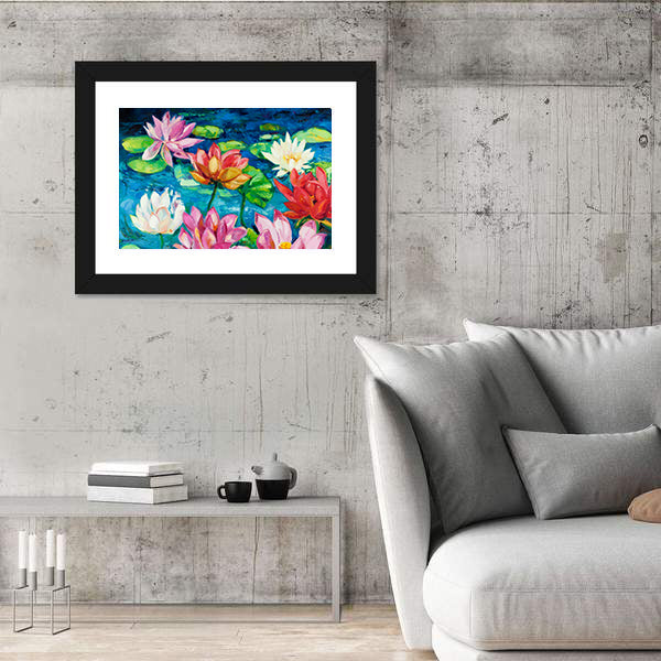 Lotus and Water Lilies Close-up Canvas Wall Art