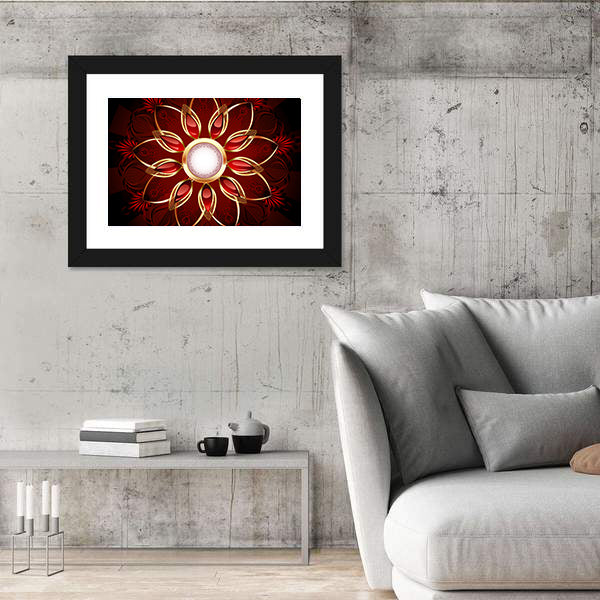 Modern Red and Gold Floral Mandala Canvas Wall Art