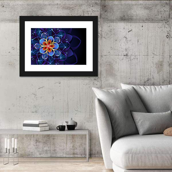 Navy Blue Geometric Flower Mandala Canvas Wall Art
