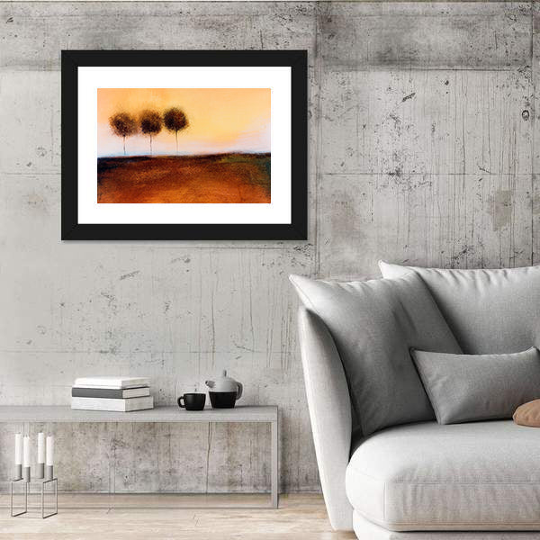 Abstract Three Trees in Autumn Field Canvas Wall Art