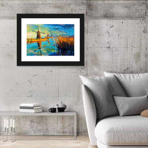 Windmill Landscape at Sunset Canvas Wall Art