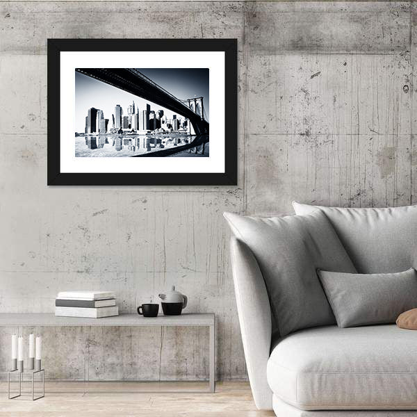 Manhattan Skyline Under Brooklyn Bridge Canvas Wall Art