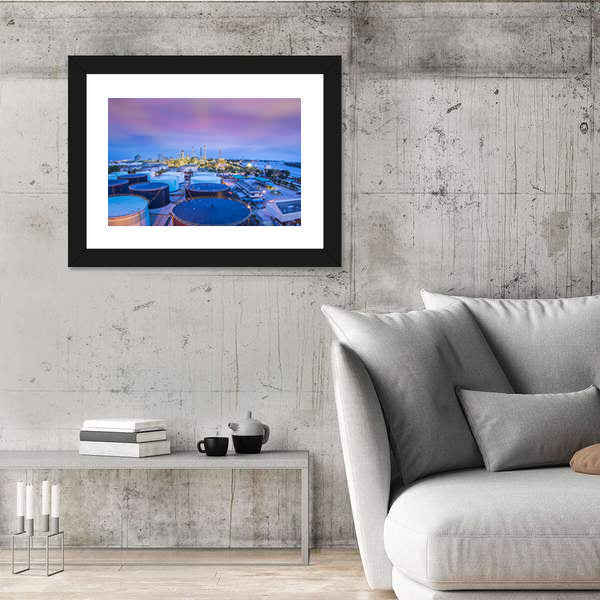 Twilight Oil Refinery with Storage Tanks Canvas Wall Art