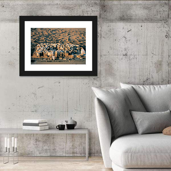 Desert Settlement at Golden Hour Canvas Wall Art