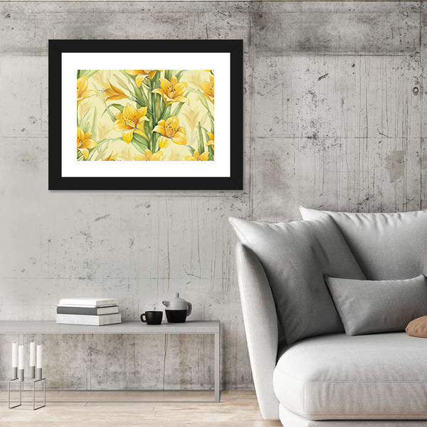 Yellow Lily Floral Pattern Canvas Wall Art