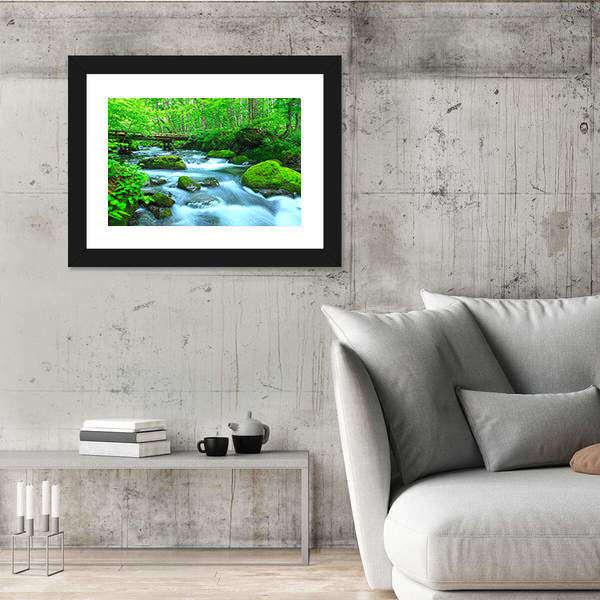 Stream In Spring Forest Canvas Wall Art