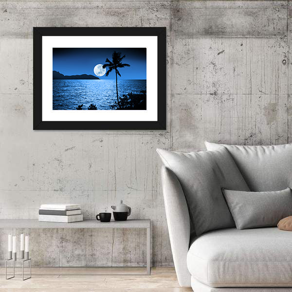 Full Moon Over Ocean Canvas Wall Art
