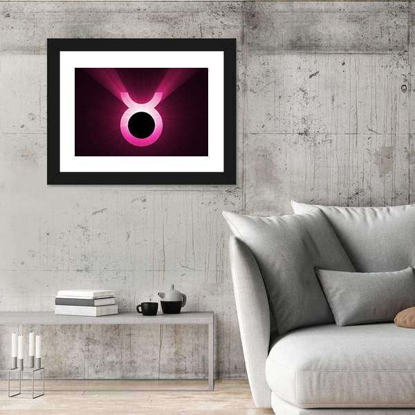 Glowing Pink Taurus Zodiac Symbol Canvas Wall Art