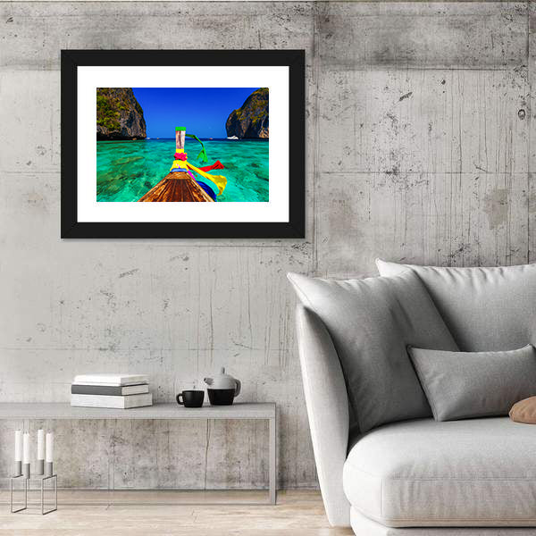 Traditional Longtail Boat In Maya Bay Canvas Wall Art