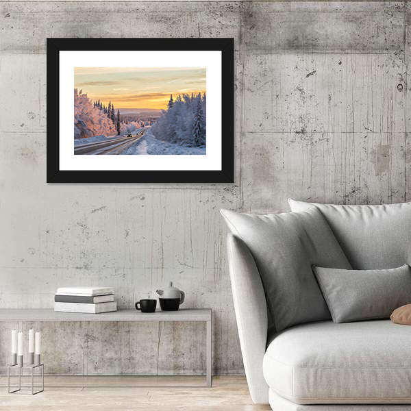 Winter Road In Northern Sweden Canvas Wall Art
