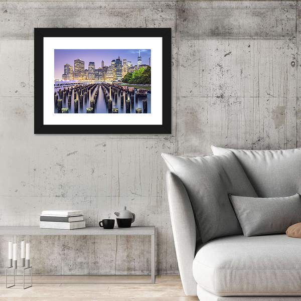 New York City Skyline At Night Canvas Wall Art