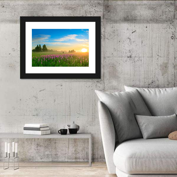 Sunrise Over Blossoming Meadow Canvas Wall Art