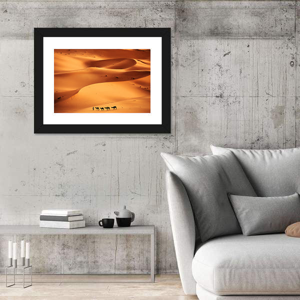 Camel Caravan Across Sahara Sand Dunes Canvas Wall Art
