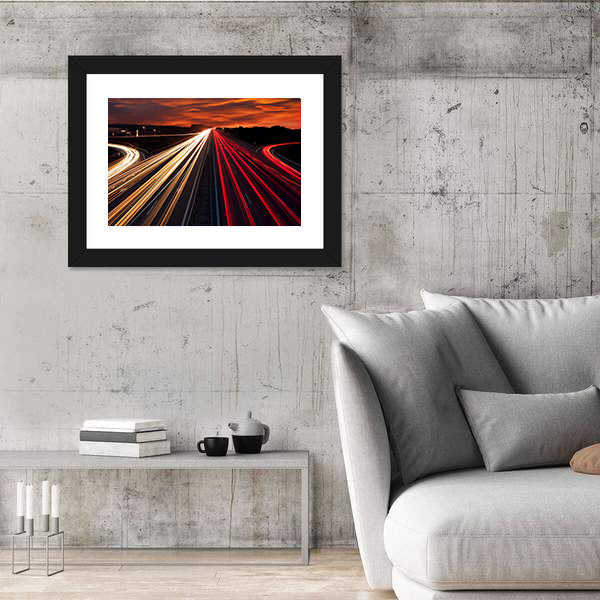 Motorway Light Trails at Sunset Canvas Wall Art