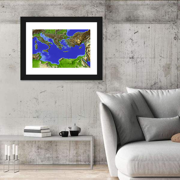 Shaded Relief Map of the Mediterranean Canvas Wall Art